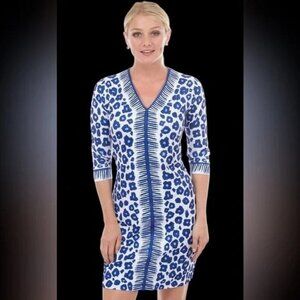 Gretchen Scott Jersey Border Town-Wildcat Navy 3/4 Sleeves Dress Small